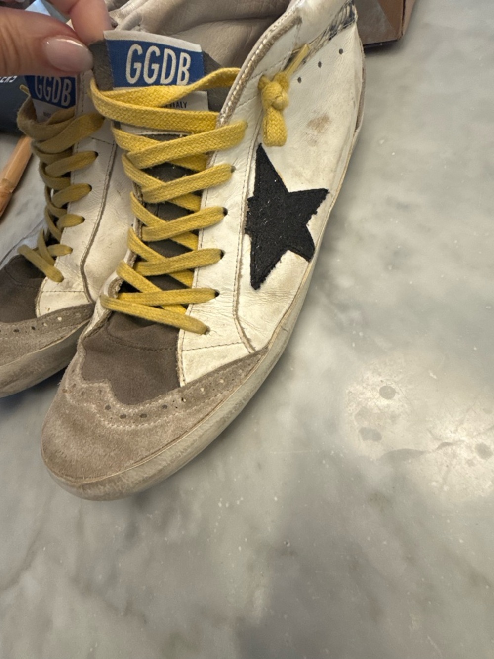 100% Authentic Golden Goose White, Gray and Yellow Sneakers w/ Yellow Laces - Picture 14 of 16